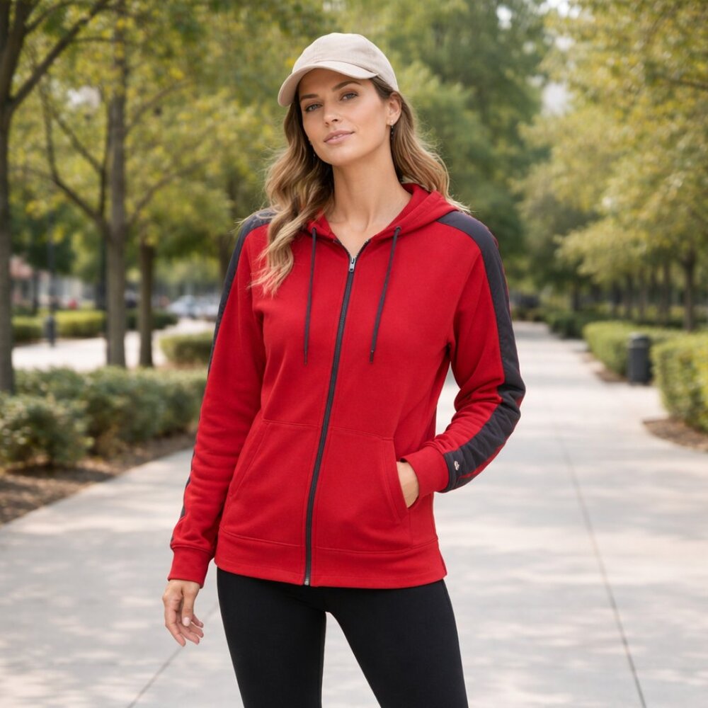 Roots Red & Black Zip Up Hoodie Sweater XL Colorblock Full Zip Jacket